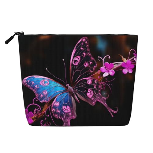 Dwvtfsm Schöne Make-up-Tasche mit Schmetterlingsmotiv für Damen, wasserdicht, Leinen, Reise-Kosmetik-Organizer, leichter Reißverschluss, Reise-Kulturbeutel, Organizer, Make-up-Pinsel von DWVTFSM