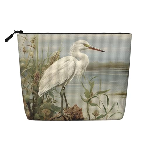 Dwvtfsm Swamp Egret Make-up-Tasche für Damen, wasserdicht, Leinen, Reise-Kosmetik-Organizer, leichter Reißverschluss, Reise-Kulturbeutel, Organizer, Make-up-Pinsel, Aufbewahrungstasche von DWVTFSM