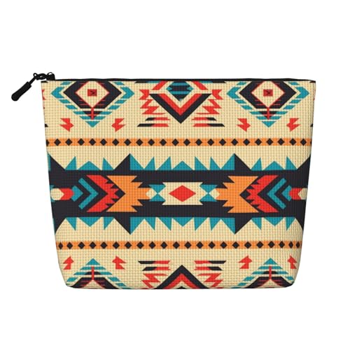 Dwvtfsm Ureinwohner-Make-up-Tasche für Damen, wasserdicht, Leinen, Reise-Kosmetik-Organizer, leichter Reißverschluss, Reise-Kulturbeutel, Organizer, Make-up-Pinsel, Aufbewahrungstasche von DWVTFSM