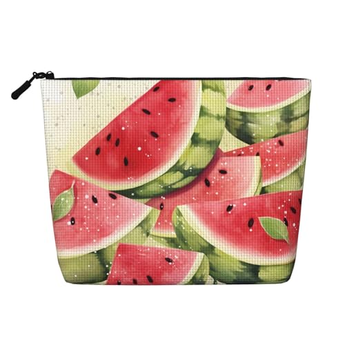 Dwvtfsm Wassermelone Make-up-Tasche für Damen, wasserdicht, Leinen, Reise-Kosmetik-Organizer, leichter Reißverschluss, Reise-Kulturbeutel, Organizer, Make-up-Pinsel, Aufbewahrungstasche von DWVTFSM