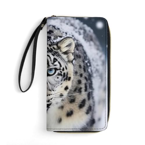 DWVTSLH Blue Eyed Snow Leopard Printed Wallets Zip Around Wallets Leather Long Wallets for Men And Women Credit Card Holders with Cord, Essential for Travel, Office And Shopping von DWVTSLH