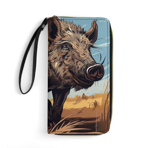 DWVTSLH Cartoon Wild Boar Printed Wallets Zip Around Wallets Leather Long Wallets for Men And Women Credit Card Holders with Cord, Essential for Travel, Office And Shopping von DWVTSLH
