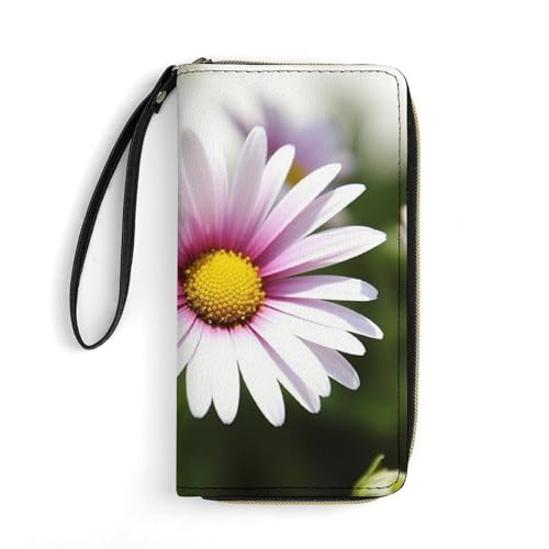 DWVTSLH Daisy Flower Printed Wallets Zip Around Wallets Leather Long Wallets for Men And Women Credit Card Holders with Cord, Essential for Travel, Office And Shopping von DWVTSLH