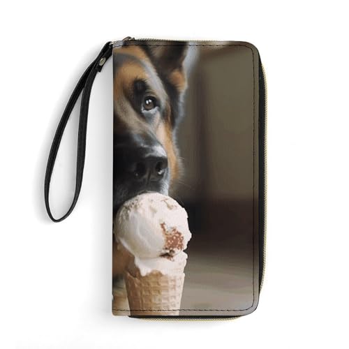 DWVTSLH Dog Who Likes Ice Cream Printed Wallets Zip Around Wallets Leather Long Wallets for Men And Women Credit Card Holders with Cord, Essential for Travel, Office And Shopping von DWVTSLH