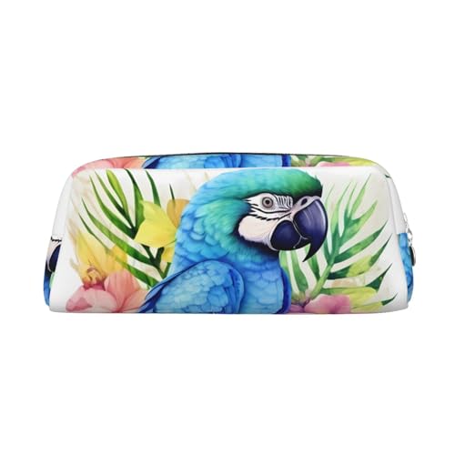 DWVTSLH Federmäppchen, Motiv: Papagei in Blumen, großes Fassungsvermögen, Kosmetiktasche, Büro-Schreibtisch-Organizer, Münztasche, tragbarer Kulturbeutel mit Reißverschluss, für Reisen im Freien von DWVTSLH