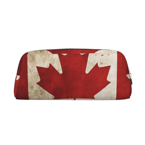 DWVTSLH Federmäppchen im Retro-Stil mit Kanada-Flagge, großes Fassungsvermögen, Leder-Kosmetiktasche, Büro-Schreibtisch-Organizer, Münztasche, tragbarer Kulturbeutel mit Reißverschluss für Reisen und von DWVTSLH