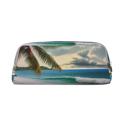 DWVTSLH Federmäppchen mit Kokospalme und Sandstrand, großes Fassungsvermögen, Leder-Kosmetiktasche, Büro-Schreibtisch-Organizer, Münztasche, tragbarer Kulturbeutel mit Reißverschluss für Reisen und von DWVTSLH