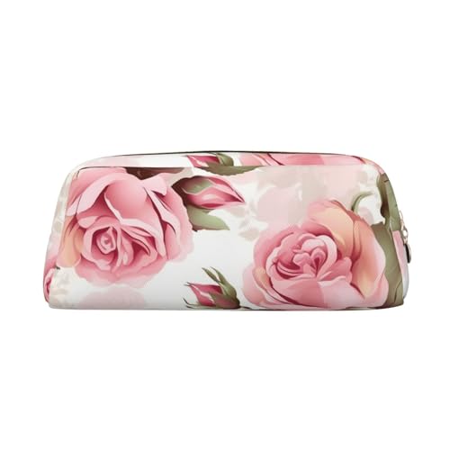 DWVTSLH Federmäppchen mit Rosen-Blumenmuster, großes Fassungsvermögen, Leder-Kosmetiktasche, Büro-Schreibtisch-Organizer, Münztasche, tragbarer Kulturbeutel mit Reißverschluss für Reisen und Outdoor von DWVTSLH