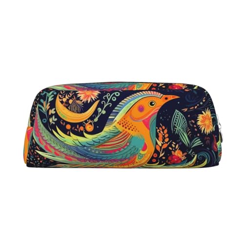 DWVTSLH Federmäppchen mit Vögeln im Ethno-Stil, großes Fassungsvermögen, Leder-Kosmetiktasche, Büro-Schreibtisch-Organizer, Münztasche, tragbarer Kulturbeutel mit Reißverschluss für Reisen und Outdoor von DWVTSLH