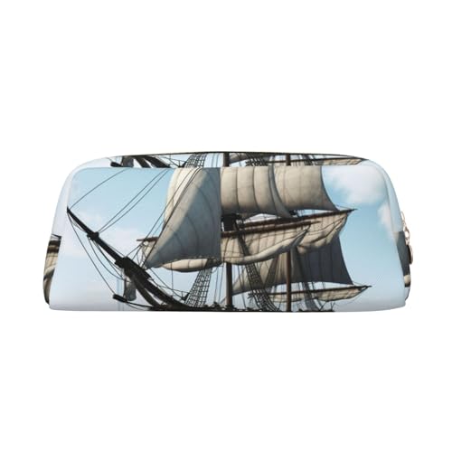 DWVTSLH Federmäppchen mit altem Segelschiff, großes Fassungsvermögen, Leder-Kosmetiktasche, Büro-Schreibtisch-Organizer, Münztasche, tragbarer Kulturbeutel mit Reißverschluss für Reisen und Outdoor von DWVTSLH