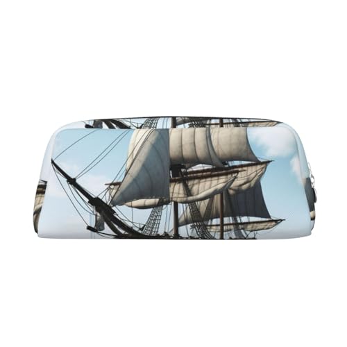 DWVTSLH Federmäppchen mit altem Segelschiff, großes Fassungsvermögen, Leder-Kosmetiktasche, Büro-Schreibtisch-Organizer, Münztasche, tragbarer Kulturbeutel mit Reißverschluss für Reisen und Outdoor von DWVTSLH