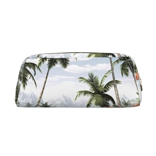 DWVTSLH Federmäppchen mit tropischen Palmen, großes Fassungsvermögen, Leder-Kosmetiktasche, Büro-Schreibtisch-Organizer, Münztasche, tragbarer Kulturbeutel mit Reißverschluss für Reisen und Outdoor von DWVTSLH