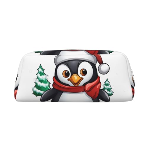 DWVTSLH Federmäppchen mit weihnachtlichem Pinguin, großes Fassungsvermögen, Leder-Kosmetiktasche, Büro-Schreibtisch-Organizer, Münztasche, tragbarer Kulturbeutel mit Reißverschluss für Reisen und im von DWVTSLH