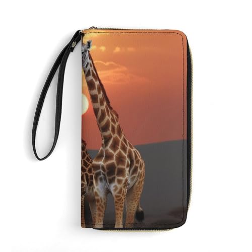 DWVTSLH Giraffe At Sunset Printed Wallets Zip Around Wallets Leather Long Wallets for Men And Women Credit Card Holders with Cord, Essential for Travel, Office And Shopping von DWVTSLH