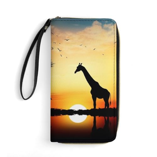 DWVTSLH Giraffe Sunset Printed Wallets Zip Around Wallets Leather Long Wallets for Men And Women Credit Card Holders with Cord, Essential for Travel, Office And Shopping von DWVTSLH
