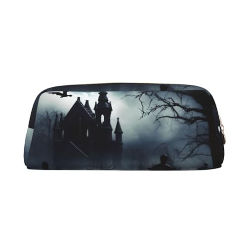 DWVTSLH Gothic Happy Halloween Federmäppchen Große Kapazität Federmäppchen Leder Kosmetiktasche Büro Schreibtisch Organizer Münztasche Tragbare Reißverschluss Kulturbeutel für Reisen Outdoor, gold von DWVTSLH