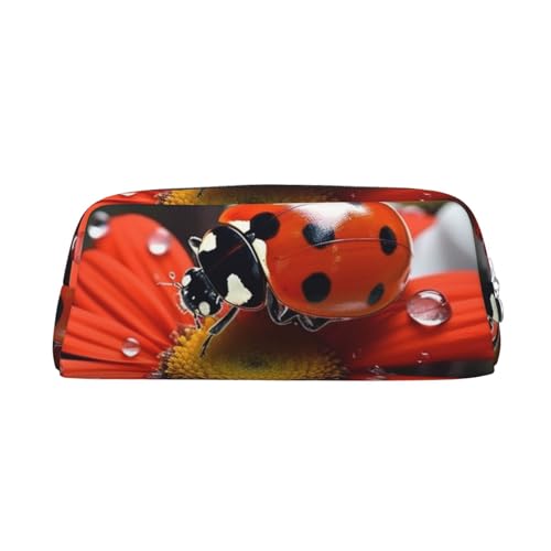 DWVTSLH Ladybug Federmäppchen mit Gänseblümchen-Motiv, großes Fassungsvermögen, Leder-Kosmetiktasche, Büro-Schreibtisch-Organizer, Münztasche, tragbarer Kulturbeutel mit Reißverschluss für Reisen und von DWVTSLH
