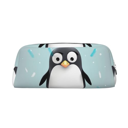 DWVTSLH Niedliches Pinguin-Federmäppchen, großes Fassungsvermögen, Leder-Kosmetiktasche, Büro-Schreibtisch-Organizer, Münztasche, tragbarer Kulturbeutel mit Reißverschluss für Reisen und Outdoor von DWVTSLH