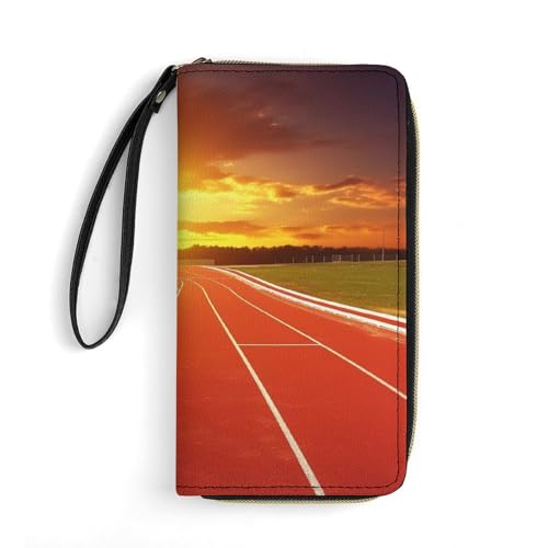 DWVTSLH Running Track Sunset Printed Wallets Zip Around Wallets Leather Long Wallets for Men And Women Credit Card Holders with Cord, Essential for Travel, Office And Shopping von DWVTSLH