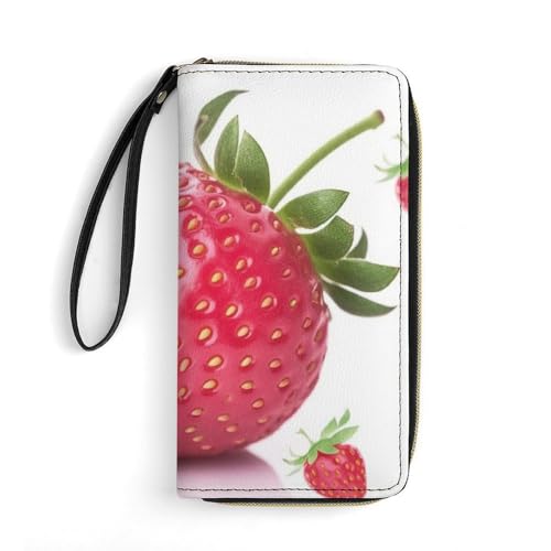 DWVTSLH Strawberry Printed Wallets Zip Around Wallets Leather Long Wallets for Men And Women Credit Card Holders with Cord, Essential for Travel, Office And Shopping von DWVTSLH