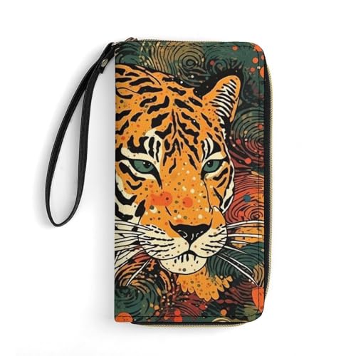 DWVTSLH Tiger Botanical Print Printed Wallets Zip Around Wallets Leather Long Wallets for Men And Women Credit Card Holders with Cord, Essential for Travel, Office And Shopping von DWVTSLH