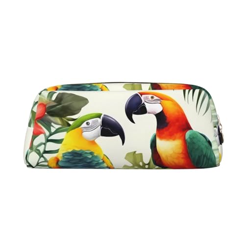 DWVTSLH Tucane Federmäppchen mit Papageienpalmenblättern, großes Fassungsvermögen, Leder-Kosmetiktasche, Büro-Schreibtisch-Organizer, Münztasche, tragbarer Reißverschluss, Kulturbeutel für Reisen und von DWVTSLH