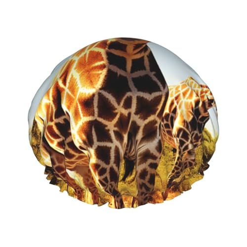 Wilde Giraffe Duschhaube, wiederverwendbar, elastisch, wasserdicht, Badehaarmut für Damen und Herren, Spa-Salon, große Duschhaube, doppellagig, Badehaarkappe für langes Haar, Zöpfe von DWVTSLH
