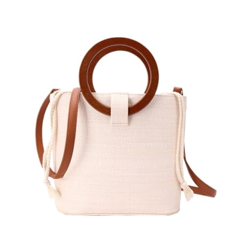 DWZXL Gras-gewebte Tasche 2023 Neue Gewebte Damentasche Aus Holz, Handtasche, Schultertasche, Umhängetasche, Trendige Eimer-Strohtasche Strandtasche Geflochten von DWZXL