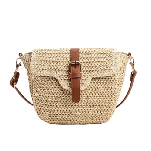 Gras-gewebte Tasche Strohtasche, Outing Messenger Bag, Strandtasche, Gewebte Schultertasche, Handytasche Strandtasche Geflochten(White) von DWZXL