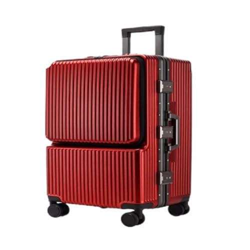 DWZXL Koffer Seitlich öffnender Trolley-Koffer mit Aluminiumrahmen. 24-Zoll-verdickter Multifunktionskoffer for Männer und Frauen Koffer Hartschale(Rouge,24in) von DWZXL