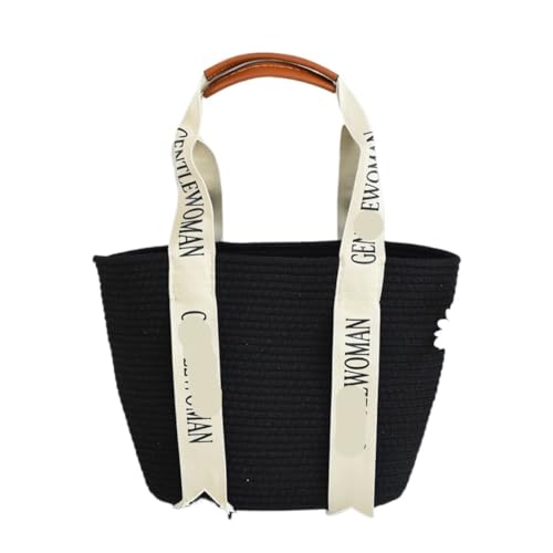 DWZXL Gras-gewebte Tasche 2024 Brief Gewebte Einkaufstasche Sommer Strandtasche Lässig Stroh Nische Handtasche Große Tasche For Frauen Strandtasche Geflochten(Nero) von DWZXL