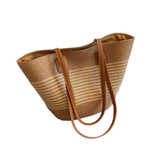 Gras-gewebte Tasche 2024 Sommer Vielseitige One-Shoulder Einfache Gestreifte Strohtasche Lässige Gewebte Tasche Einkaufstasche Strandtasche Geflochten(Wit) von DWZXL