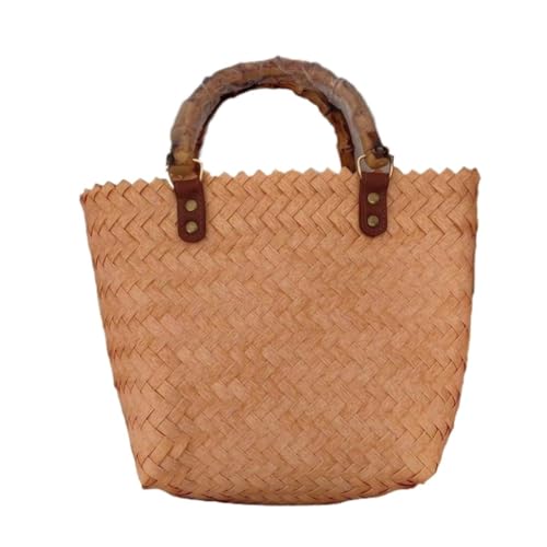 Gras-gewebte Tasche Bambus Griff Stroh Tasche Mode gewebte Tasche Strand Tasche Hand-gehalten Retro Damen Handtasche Strandtasche Geflochten(M) von DWZXL