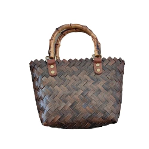 Gras-gewebte Tasche Bambus Griff Stroh Tasche Mode gewebte Tasche Strand Tasche Hand-gehalten Retro Damen Handtasche Strandtasche Geflochten(XS) von DWZXL