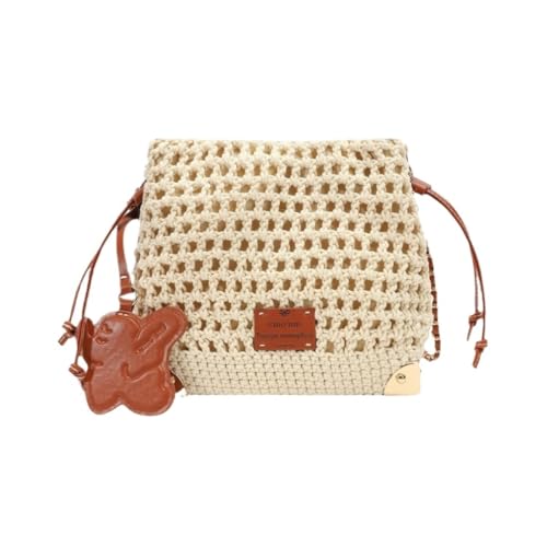 Gras-gewebte Tasche Bucket Bag Damen 2024 Neue Sommer Strandurlaub Gewebte Tasche Umhängetasche Kleine Tasche Strandtasche Geflochten von DWZXL