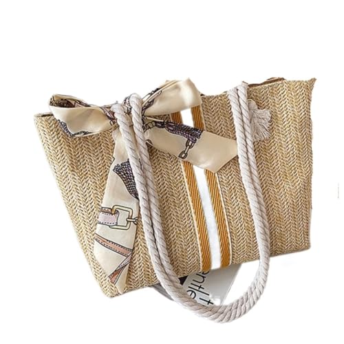 Gras-gewebte Tasche Damen Taschen Stroh Taschen Modische Baumwollseil Schulter Tragetaschen Urlaub Strand Taschen Strandtasche Geflochten(K,B) von DWZXL