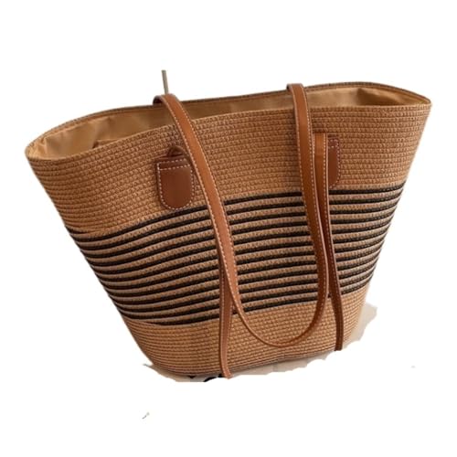Gras-gewebte Tasche Einfache Casual Handtaschen for Frauen 2024 Stroh Taschen Strand Nische Handtaschen Strandtasche Geflochten(Bruin) von DWZXL