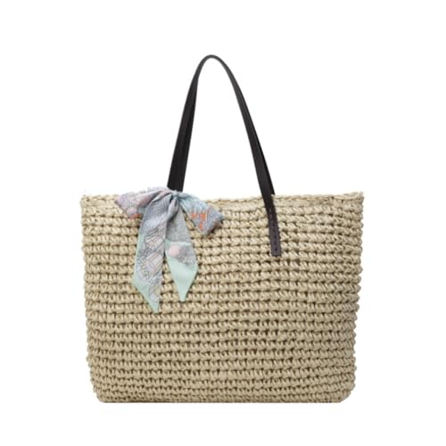 Gras-gewebte Tasche Einkaufstasche Damen 2024 Neue Sommer Vielseitige Strandtasche for Den Urlaub Am Meer Gewebte Strohtasche Strandtasche Geflochten(Beige) von DWZXL
