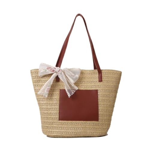 DWZXL Gras-gewebte Tasche Einzelne Umhängetasche Gewebte Handtasche Strand Urlaub Freizeit Vielseitige Pendlertasche Frauen Strandtasche Geflochten(K) von DWZXL