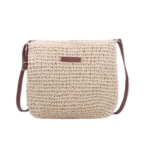 Gras-gewebte Tasche Ethno-Stil Mode Stroh Einkaufstasche 2024 Neue Meer Urlaub Quaste Schulter Messenger Bag Strandtasche Geflochten(Wit) von DWZXL