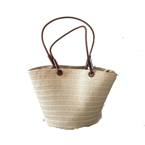 Gras-gewebte Tasche Französische Strohtasche Damen 2024 Mode Gewebte Strandtasche Pendel-Schultertasche Strandtasche Geflochten(Wit) von DWZXL