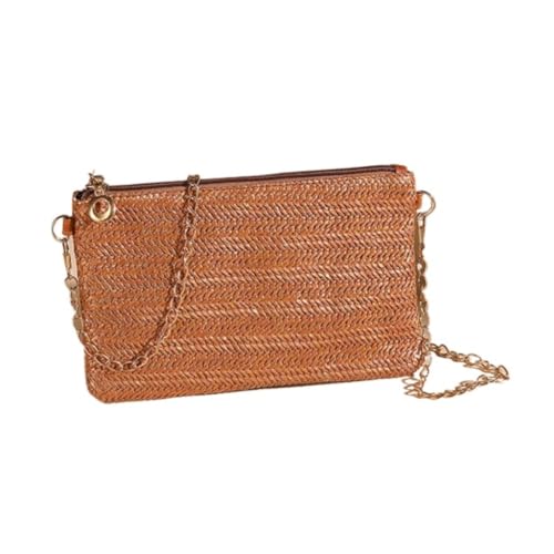 Gras-gewebte Tasche Frühling Und Sommer Minimalistische Kette Quadratische Tasche Lässig Stroh Element Schulter Messenger Bag Strandtasche Geflochten(Brown) von DWZXL