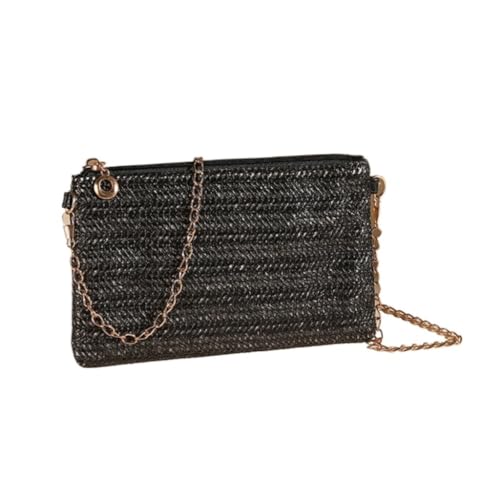 Gras-gewebte Tasche Frühling Und Sommer Minimalistische Kette Quadratische Tasche Lässig Stroh Element Schulter Messenger Bag Strandtasche Geflochten(Nero) von DWZXL