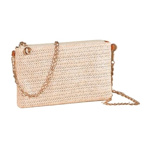Gras-gewebte Tasche Frühling Und Sommer Minimalistische Kette Quadratische Tasche Lässig Stroh Element Schulter Messenger Bag Strandtasche Geflochten(White) von DWZXL