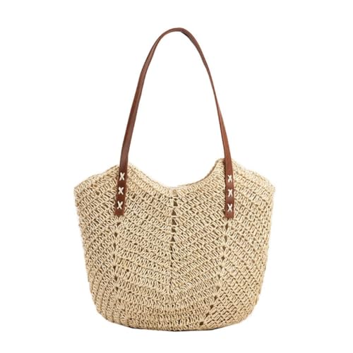 Gras-gewebte Tasche Gewebte Strohtasche 2023 Neue Sommer Rattan Französische Schultertasche Seaside Beach Tote Bag Strandtasche Geflochten(Wit) von DWZXL