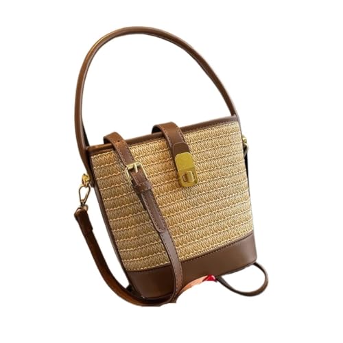 Gras-gewebte Tasche Gewebte Strohtasche Damen 2023 Neue Umhängetasche Sommer Vielseitige Tragbare Eimertasche Strandtasche Geflochten(K) von DWZXL