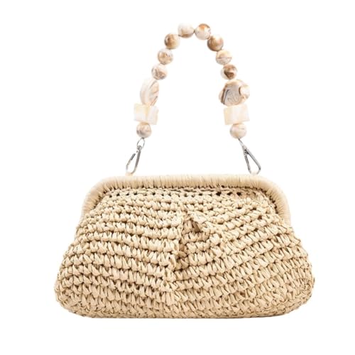 Gras-gewebte Tasche Gewebte Strohtasche Damen 2023 Neues Nischendesign Sommer Vielseitige Handtasche Umhängetasche Strandtasche Geflochten(Beige) von DWZXL