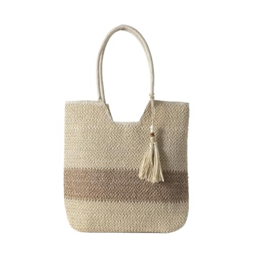 DWZXL Gras-gewebte Tasche Gewebte Strohtasche Frühling Und Sommer Hohle Eine Schulter Strandurlaub Strandtasche Einkaufstasche Strandtasche Geflochten(Wit) von DWZXL