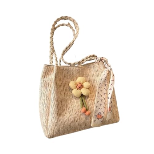 Gras-gewebte Tasche Gewebte Strohtasche for Damen, 2023, Neue Sommer-Umhängetasche for Den Strand Im Freien Strandtasche Geflochten(Wit,B) von DWZXL