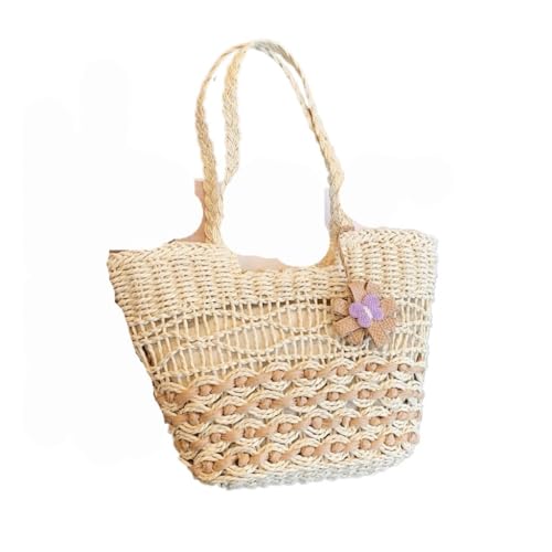 Gras-gewebte Tasche Gewebte Strohtasche for Damen, Sommer, Vielseitige EIN-Schulter-Korbstruktur, Strandtasche Am Meer Strandtasche Geflochten(Wit) von DWZXL